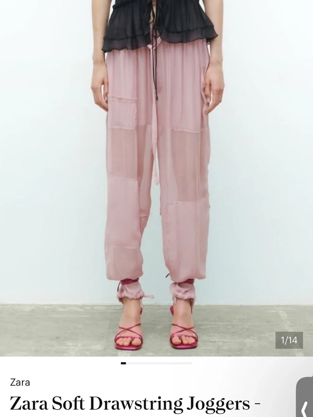 Zara Light Pink Drawstring Linen-Blend Jogger Pants